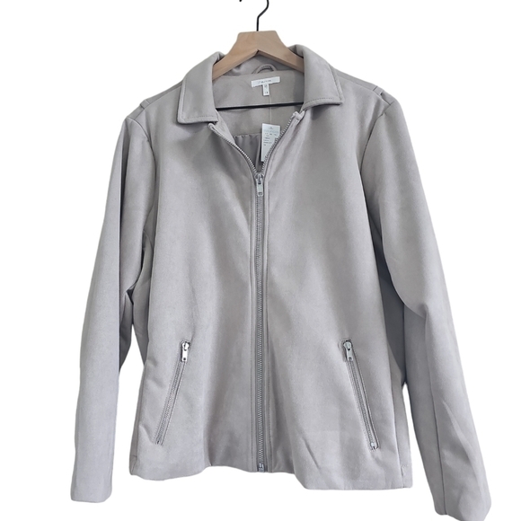 NWT - MAURICES TAUPE FAUX SUEDE MOTO JACKET - Picture 3 of 10